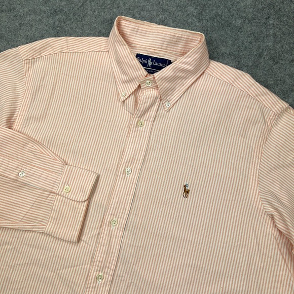 Ralph Lauren Other - Ralph Lauren Shirt Men 16.5 35 Orange Striped Flesh Pony Long Sleeve Button Down